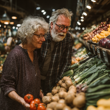 Літні люди готують здорову їжу